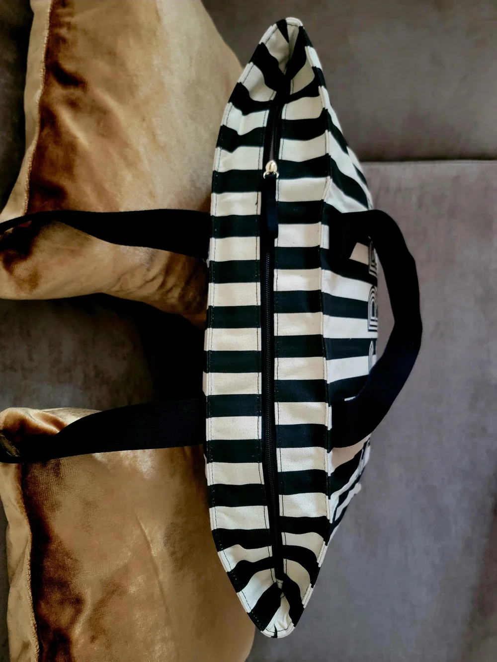 Victoria's Secret NWT Stripe Canvas Varsity Logo Large Travel Zipper Tote Bag